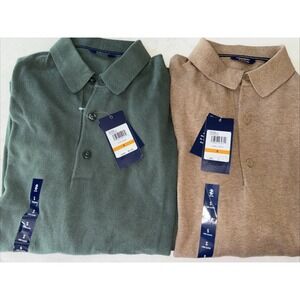 2 IZOD Sweater Polo Men's S Camel Forest Green Collar Buttons Long Sleeve Shirt